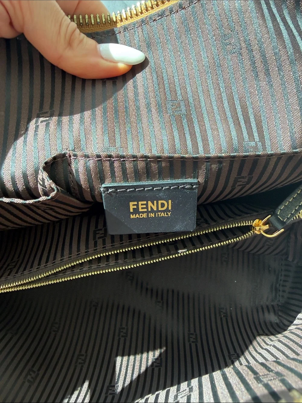 Fendi Black and Brown Patent Leather Top-Handle Satchel